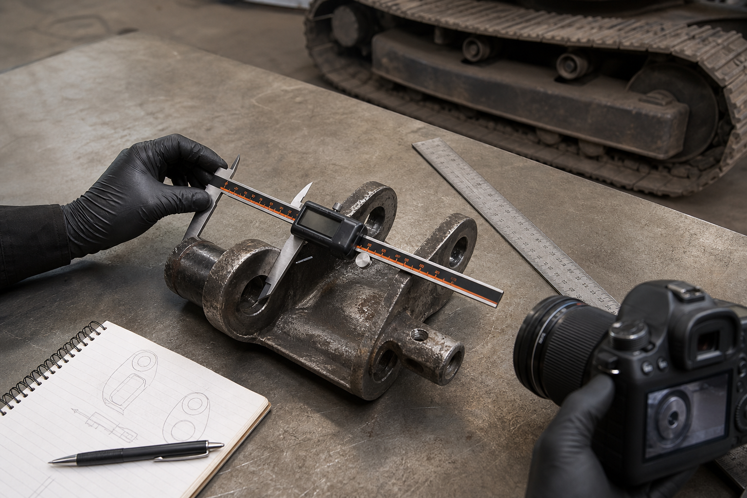 Machinery part identification using photos and measurements