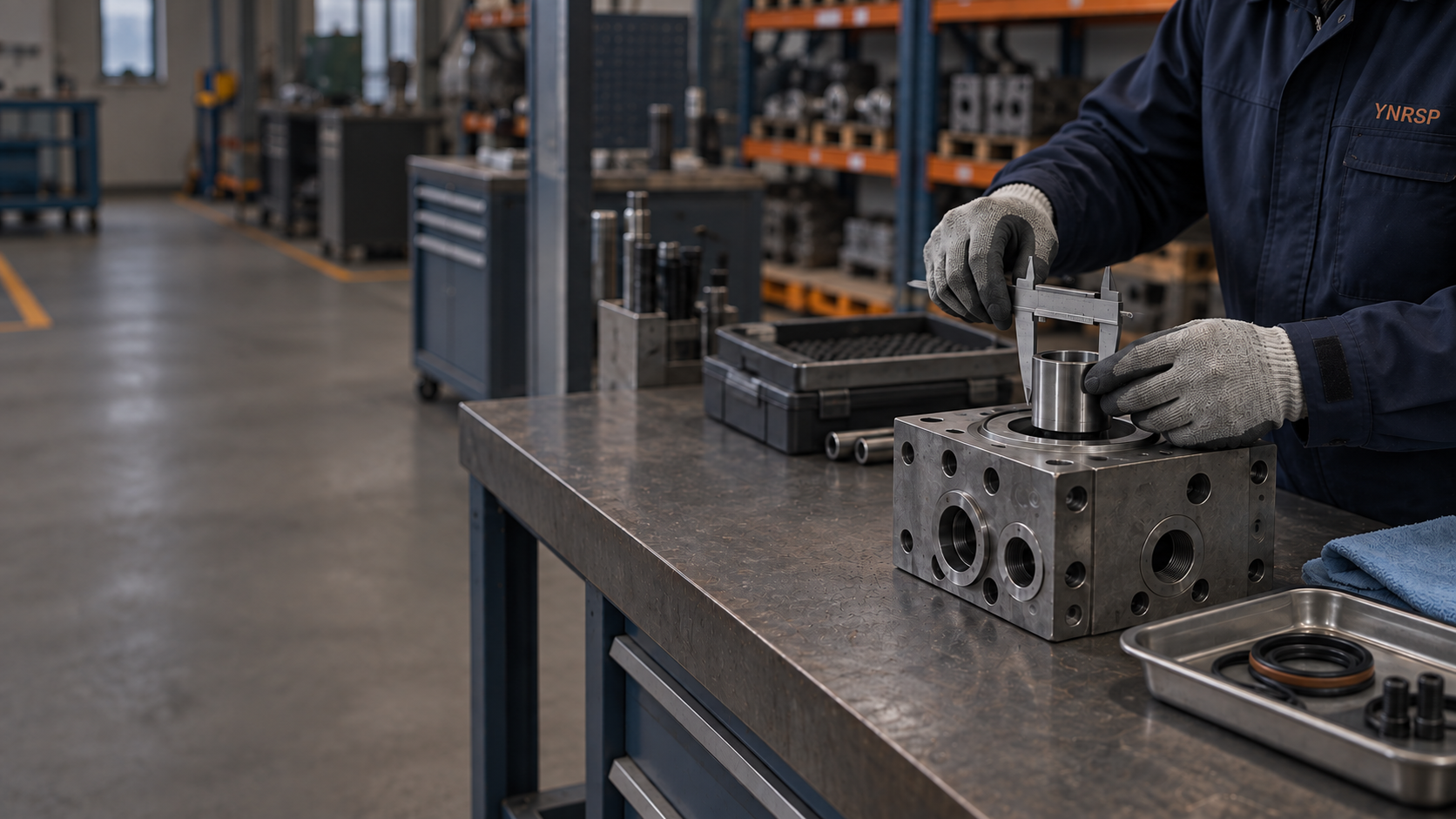 Engineering parts identification workbench in an industrial workshop